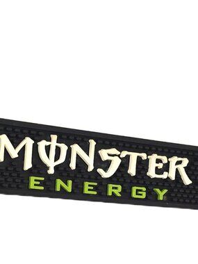 Monster Energy Drink Rubber Bar Mat 20.5 x3.25 Spill Man Cave Black Green Logo